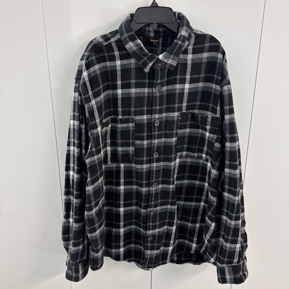 Men's Brahma Black Plaid Flannel Shirt Heavyweight Warm Outdoors - Size XL